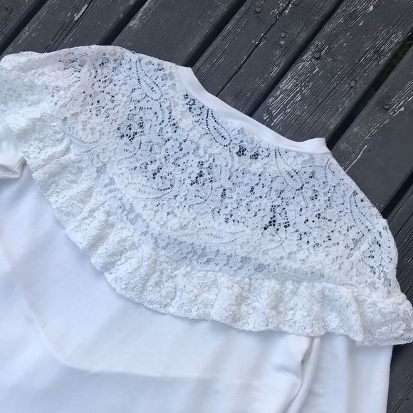MARLED White Ruffle Lace Yoke Sweatshirt Top - Picture 9 of 13